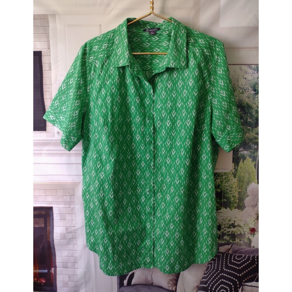 Roamans Size 1X 22W 100% Cotton Short Sleeves Top Womens Casual Spring Summer